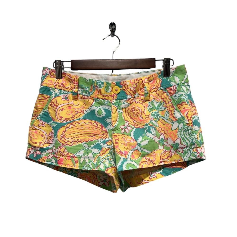Lilly Pulitzer Walsh Pop Goes The Lemur Yellow Turquoise Paisley Shorts Size 2